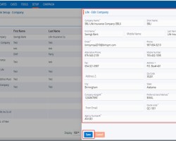<span>14. </span> A new pop-up window titled ‘ Life – Edit Company’ will open with the existing fields value. Update the values for the Company details as needed.
For example, in this case, we are updating the company name. Once the company name is updated, click on Save.