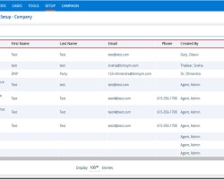<span>4.</span> A new page titled ‘Setup – Life – System Setup – Company’ will open, displaying the existing Companies along with fields such as Company name, First Name, Last Name, Email, Phone, Created By, Create Date and Action under the ‘Company’ tab.
There are three available options: Add, Print, and Export.