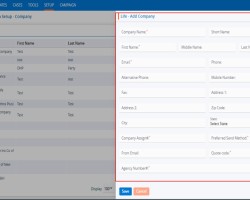 <span>6.</span> A new pop-up window titled ‘Life – Add Company’ will open, containing fields for ‘Company Name’, ‘Short Name’, ‘First Name’, ‘Middle Name’, ‘Last Name’, ‘Email’, ‘Phone’, ‘Alternative Phone’, ‘Mobile Number’, ‘Fax’, ‘Address 1’, ‘Address 2’, ‘Zip Code’, ‘City’, ‘State’, ‘Company Assign#’, ‘Preferred Send Method’, ‘From Email’, ‘Quote code’ and ‘Agency Number#’ and ‘Save’ and ‘Cancel’ at the bottom.
Fields with an ‘*’ sign are mandatory. In this case, ‘Company Name’, ‘First Name’, ‘Last Name’, ‘Email’, ‘Company Assign#’, ‘Preferred Send Method’, ‘Quote code’ and ‘Agency Number#’ are mandatory fields.
<ul class="wp-block-list">
<li>Company Name: Enter the desired Company Name. (Limit is a maximum of 100 characters) (This field allows to enter alphabet only)</li>
<li>Short Name: Enter the desired Short Name of the Company. (Limit is a maximum of 100 characters) (This field allows to enter alphabet only)</li>
<li>First Name: Enter the value for First Name. (Limit is a maximum of 30 characters) (This field allows to enter alphabet only)</li>
<li>Middle Name: Enter the value for Middle Name. (Limit is a maximum of 30 characters) (This field allows to enter alphabet only)</li>
<li>Last Name: Enter the value for Last Name. (Limit is a maximum of 30 characters) (This field allows to enter alphabet only)</li>
<li>Email: Enter the email address with email format only. (Limit is a maximum of 50 characters)</li>
<li>Phone: Enter the value of phone number in xxx-xxx-xxxx format only. (This field allows to enter numeric value only)</li>
<li>Alternative Phone: Enter the value of alternative phone number in xxx-xxx-xxxx format only. (This field allows to enter numeric value only)</li>
<li>Mobile Number: Enter the value of mobile number in xxx-xxx-xxxx format only. (This field allows to enter numeric value only)</li>
<li>Fax: Enter the value of fax number in xxx-xxx-xxxx format only. (This field allows to enter numeric value only)</li>
<li>Address 1: Enter the value of the Address field. (Limit is a maximum of 100 characters) (This field allows to enter alphabet, number and following characters only #&-_’,./ only)</li>
<li>Address 2: Enter the value of the Address field. (Limit is a maximum of 100 characters) (This field allows to enter alphabet, number and following characters only #&-_’,./ only)</li>
<li>Zip Code: Enter the value of zip code. (Limit is a maximum of 5 characters) (This field allows to enter numeric value only)</li>
<li>City: After entering the zip code, the system will fetch the corresponding City and State values.</li>
<li>State: After entering the zip code, the system will fetch the corresponding City and State values</li>
<li>Company Assign#: Enter the value of Company Assign number. (Limit is a maximum of 10 characters) (This field allows to enter numeric value only)</li>
<li>Preferred Send Method: Select the value form drop down.</li>
<li>From Email: Enter the email address with email format only. (Limit is a maximum of 50 characters)</li>
<li>Quote code: Enter the value of Quote code. (Limit is a maximum of 10 characters) (This field allows user to enter all alphabet, number and characters.)</li>
<li>Agency Number#: Enter the value of Agency Number. (Limit is a maximum of 20 characters) (This field allows to enter all alphabet and number)</li>
</ul>